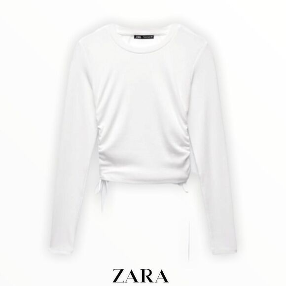 ZARA | White | RUCHED RIBBED TOP - Picture 2 of 9